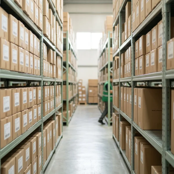 Rayonnages et marchandises dans un entrepôt